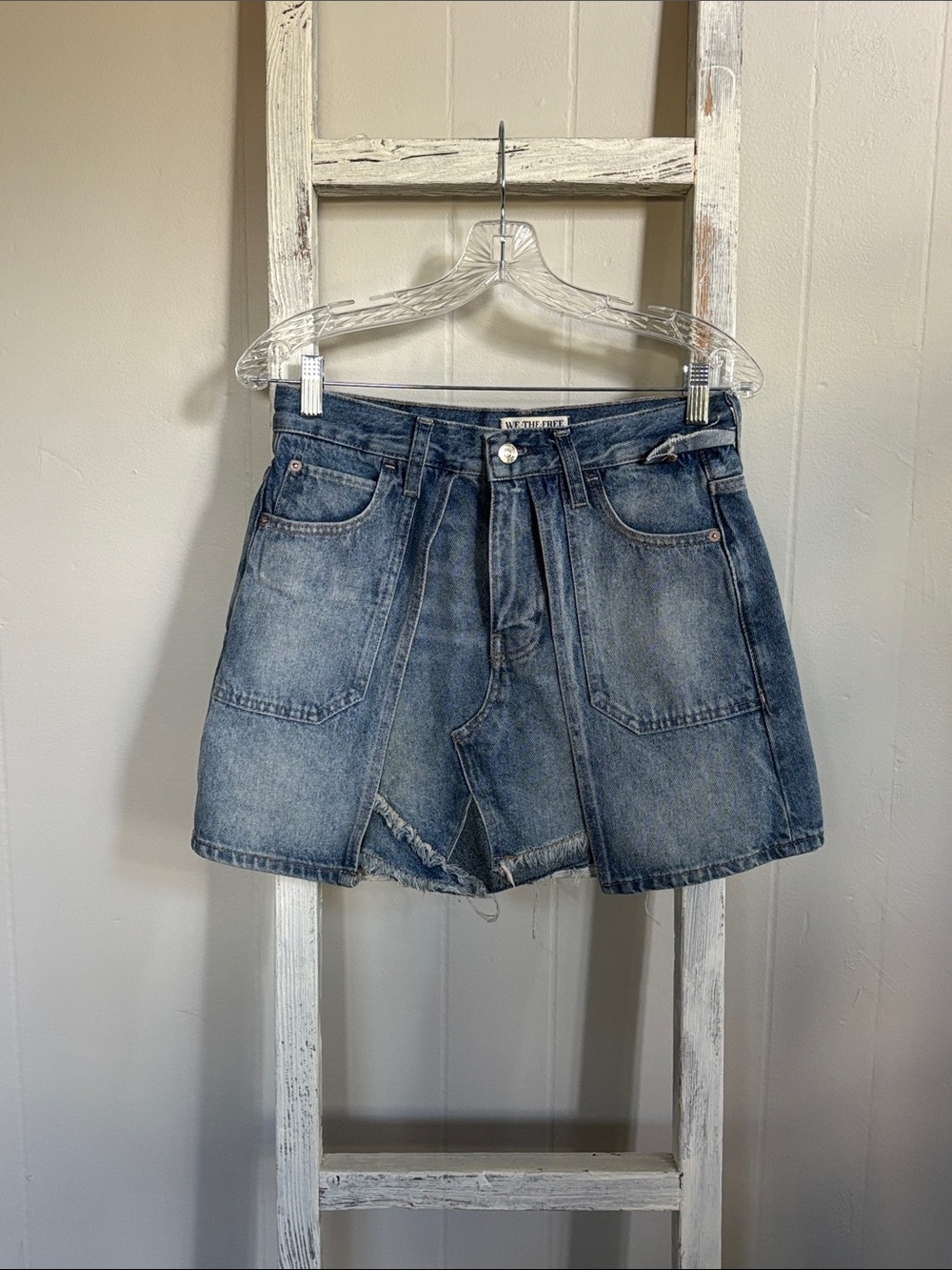 Free People Denim Mini Skirt with Front Patch Pockets